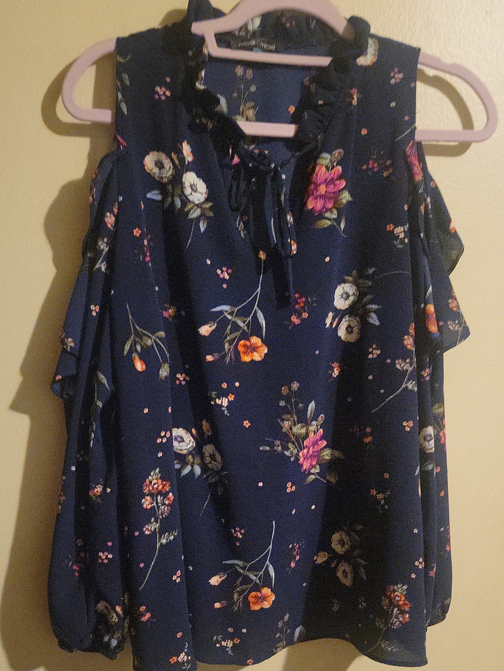 Cold Shoulder Floral Blouse - Navy